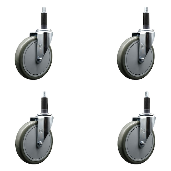 6'' Gray Poly Wheel Swivel 1'' Expanding Stem Caster Set, 4PK